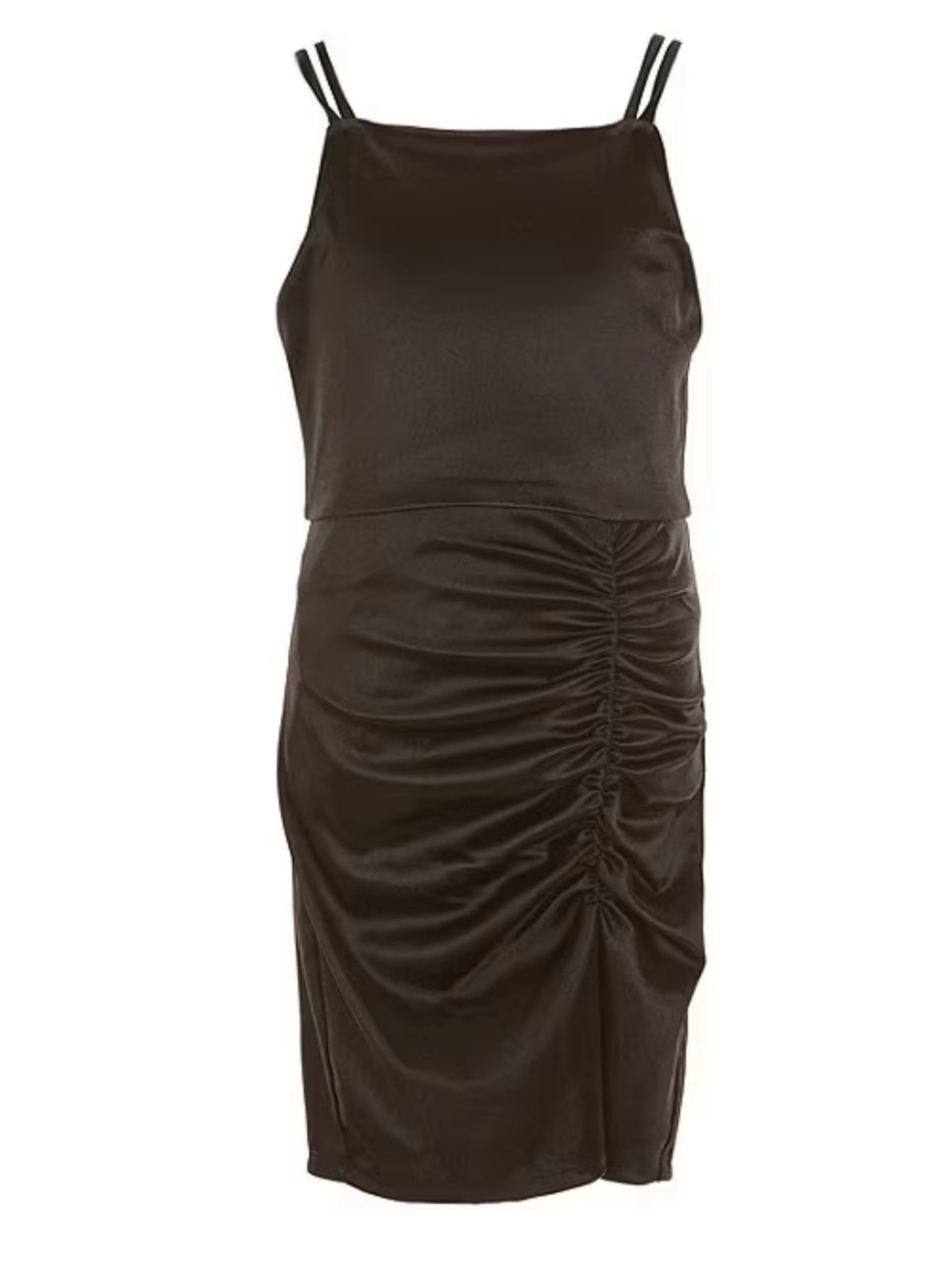 Black Ruched Slip Dress with Double Straps